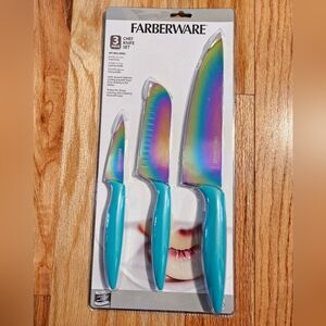 Farberware Chef Knife Set 3 Pack - Rainbow/Teal, NWT